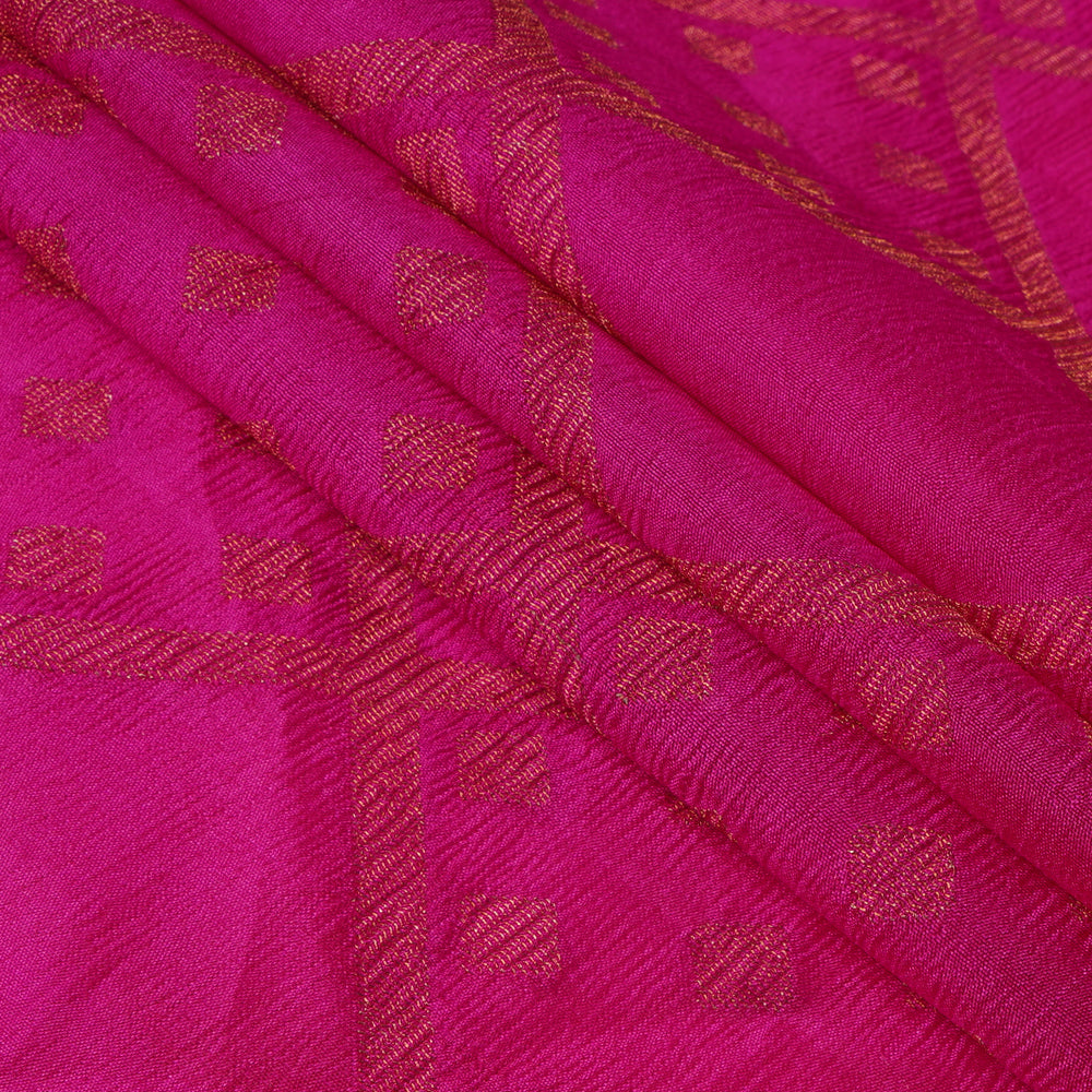 (Pre Cut 4.40 Mtr Piece) Purple Color Handwoven Dupion Brocade Silk Fabric