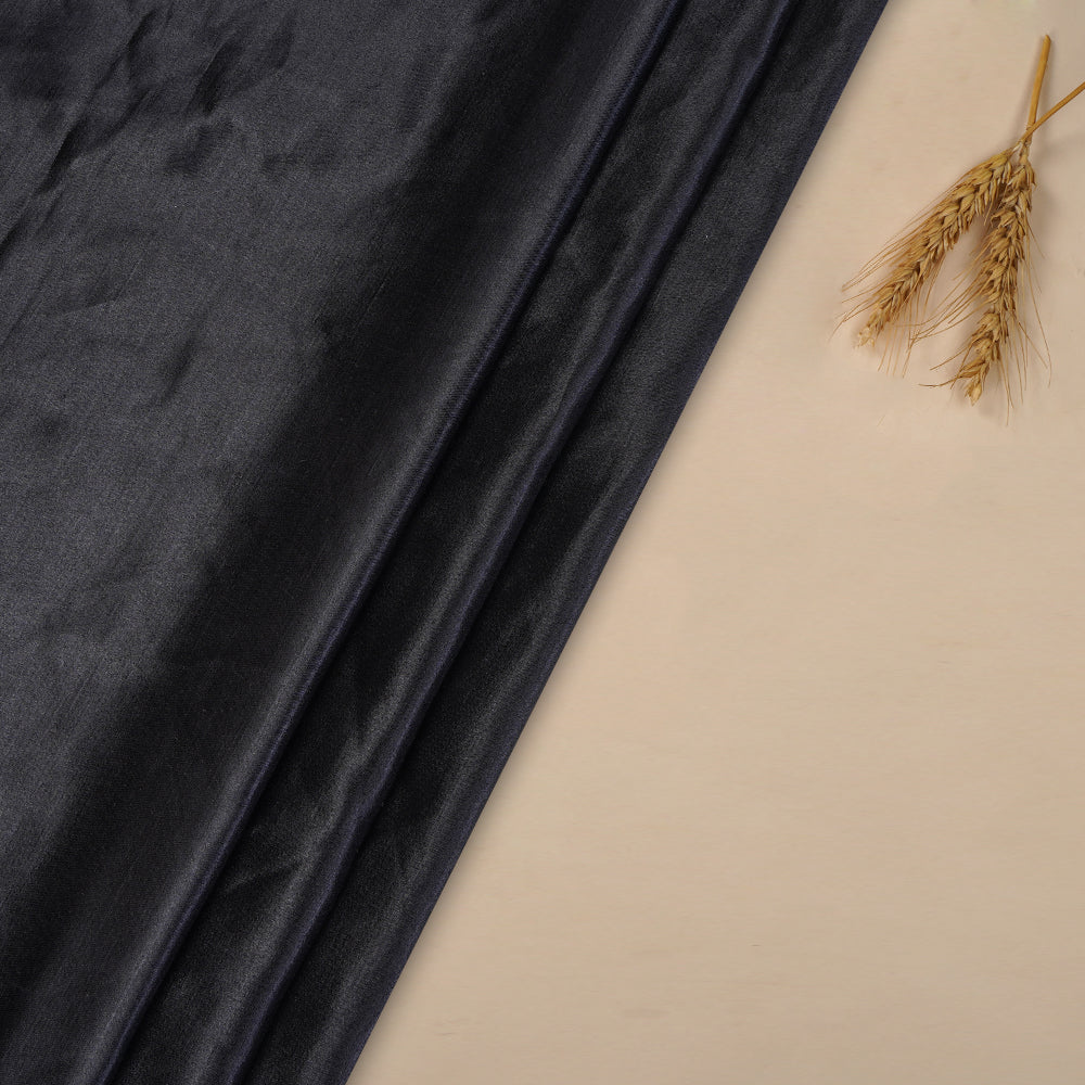 (Pre Cut 1.60 Mtr Piece) Black Color Satin Linen Silk Fabric