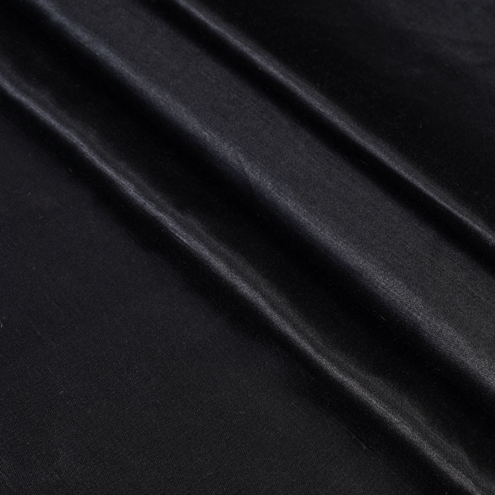 (Pre Cut 1.60 Mtr Piece) Black Color Satin Linen Silk Fabric