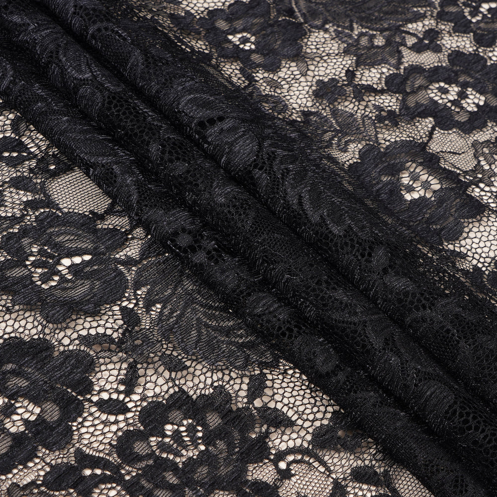 (Pre Cut 4 Mtr piece) Black Color Fancy Nylon Net Fabric