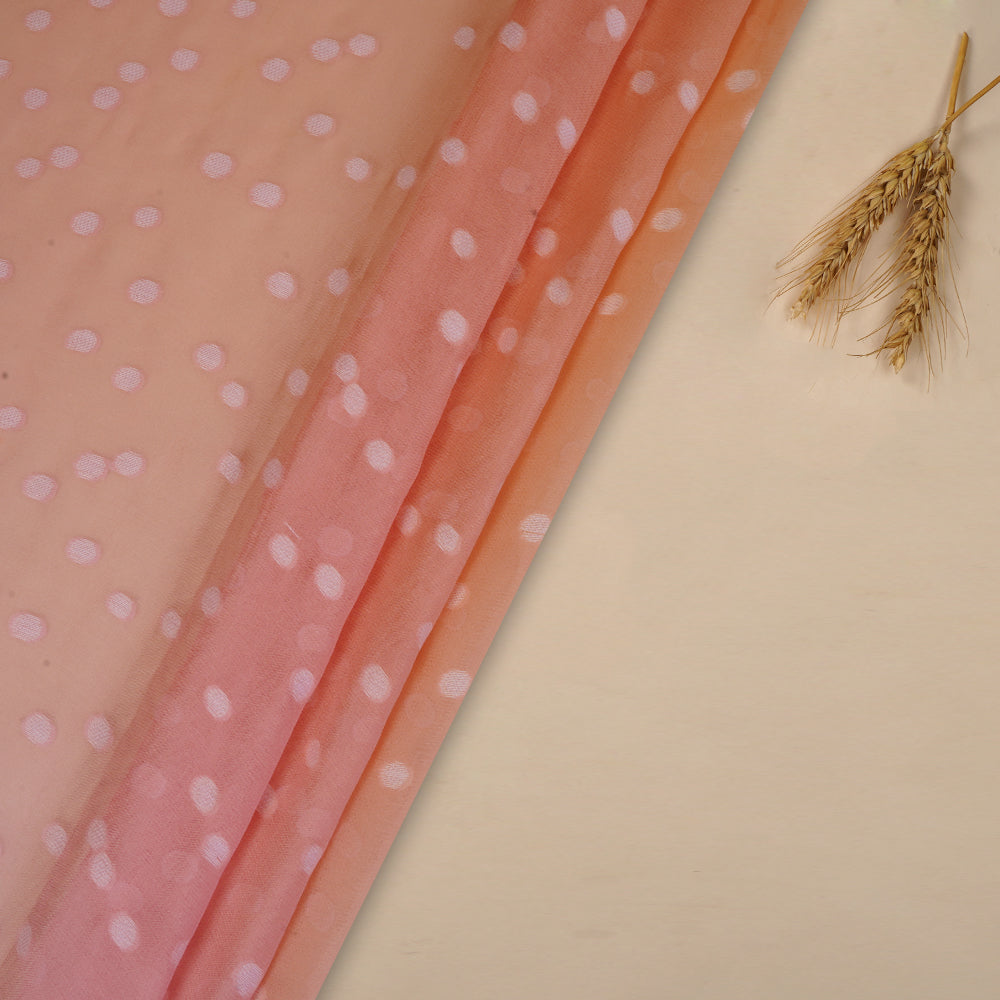 (Pre Cut 1.40 Mtr Piece) Peach-Pink Color Ombre Dyed Georgette Jacquard Silk Fabric