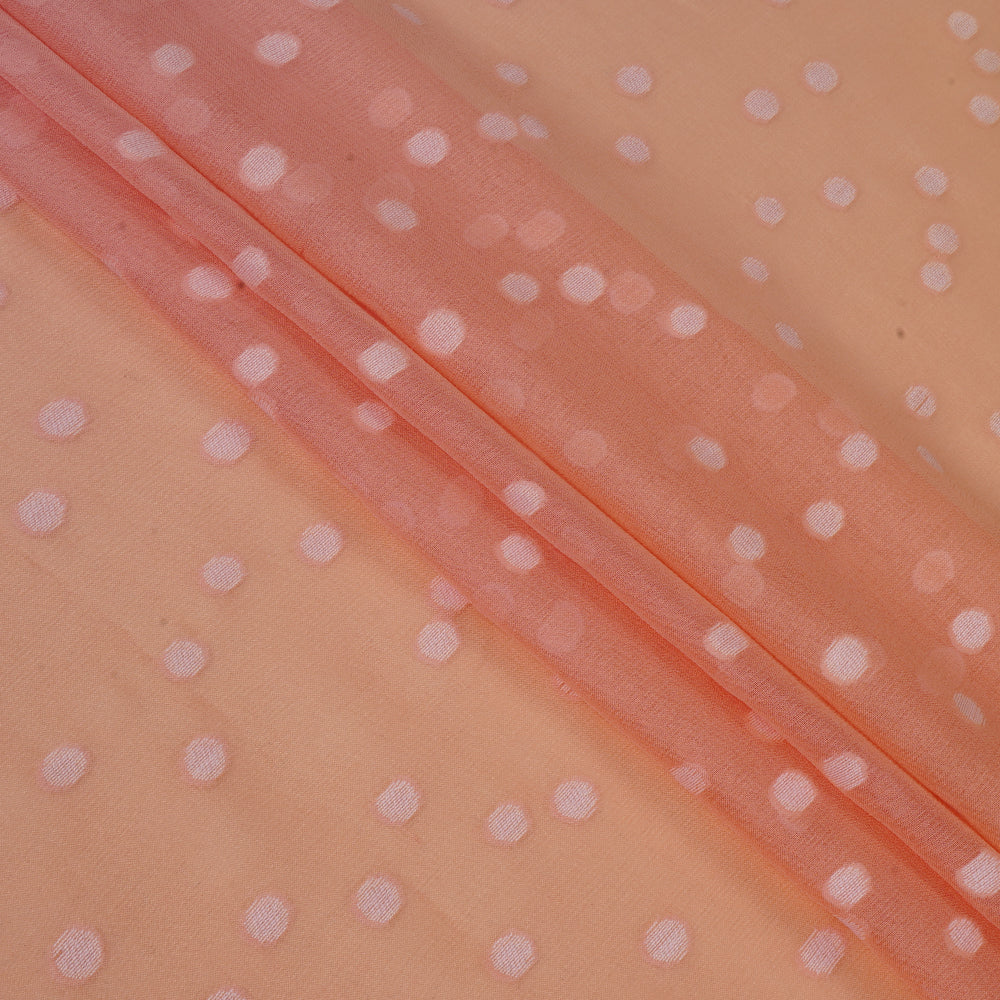 (Pre Cut 1.40 Mtr Piece) Peach-Pink Color Ombre Dyed Georgette Jacquard Silk Fabric