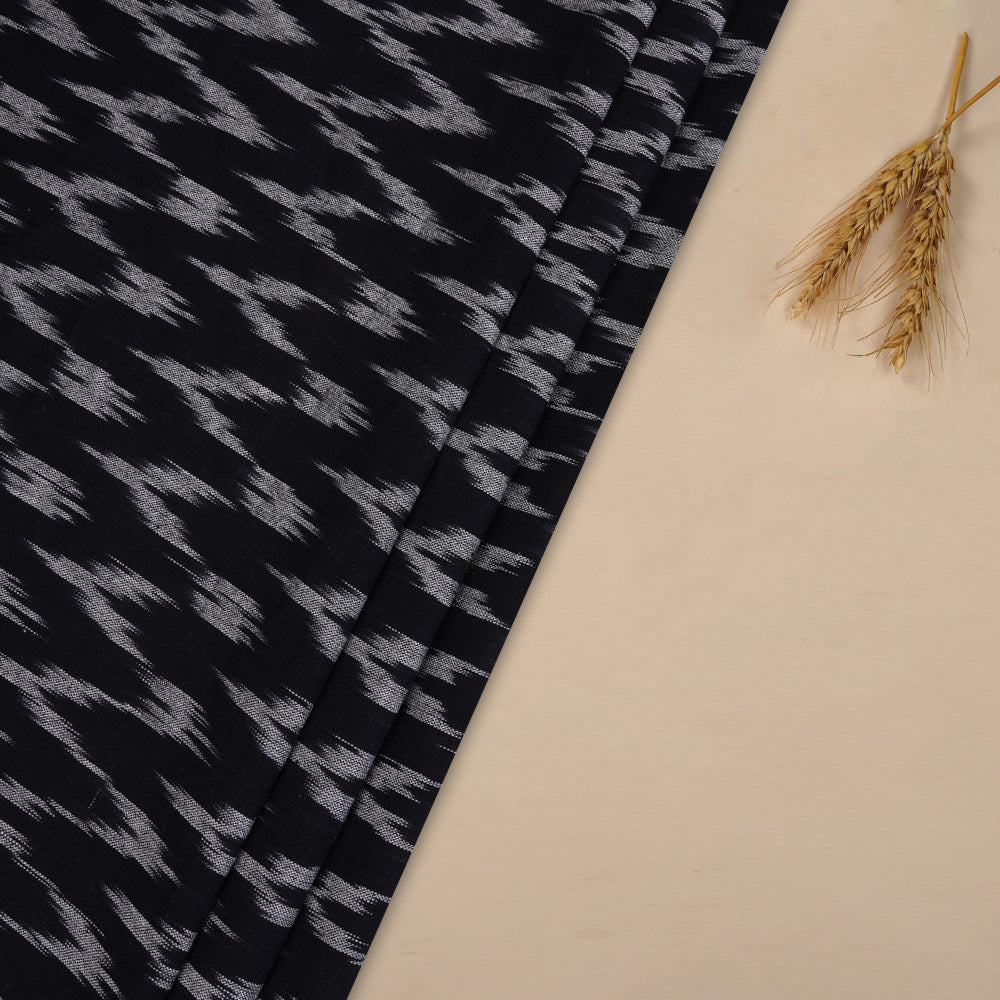 (Pre Cut 2.20 Mtr Piece) Black Color Handwoven Cotton Ikat Fabric
