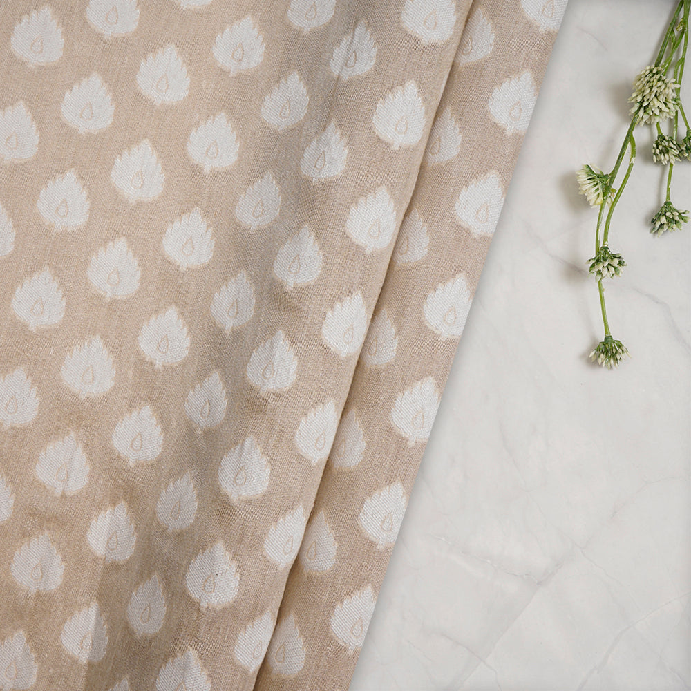 (Pre-Cut 1.85 Mtr) Beige Color Pure Muga Jacquard Silk Fabric