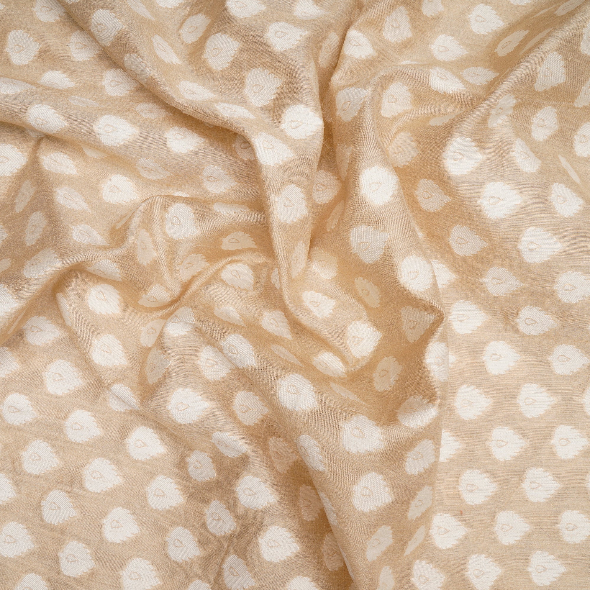 (Pre Cut 3.30 Mtr Piece) Beige Color Muga Silk Jacquard Fabric