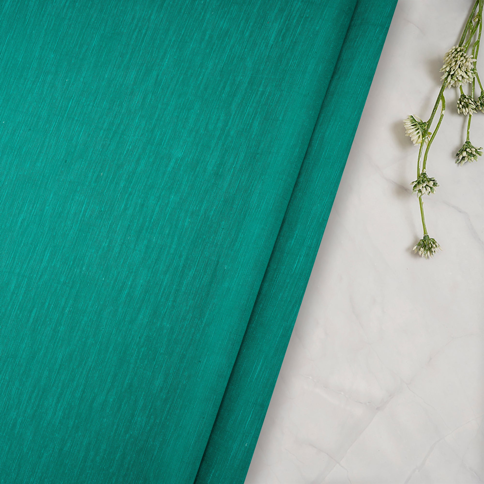 (Pre Cut 1.70 Mtr Piece) Emerald Color Noile Silk Fabric with Zari Border