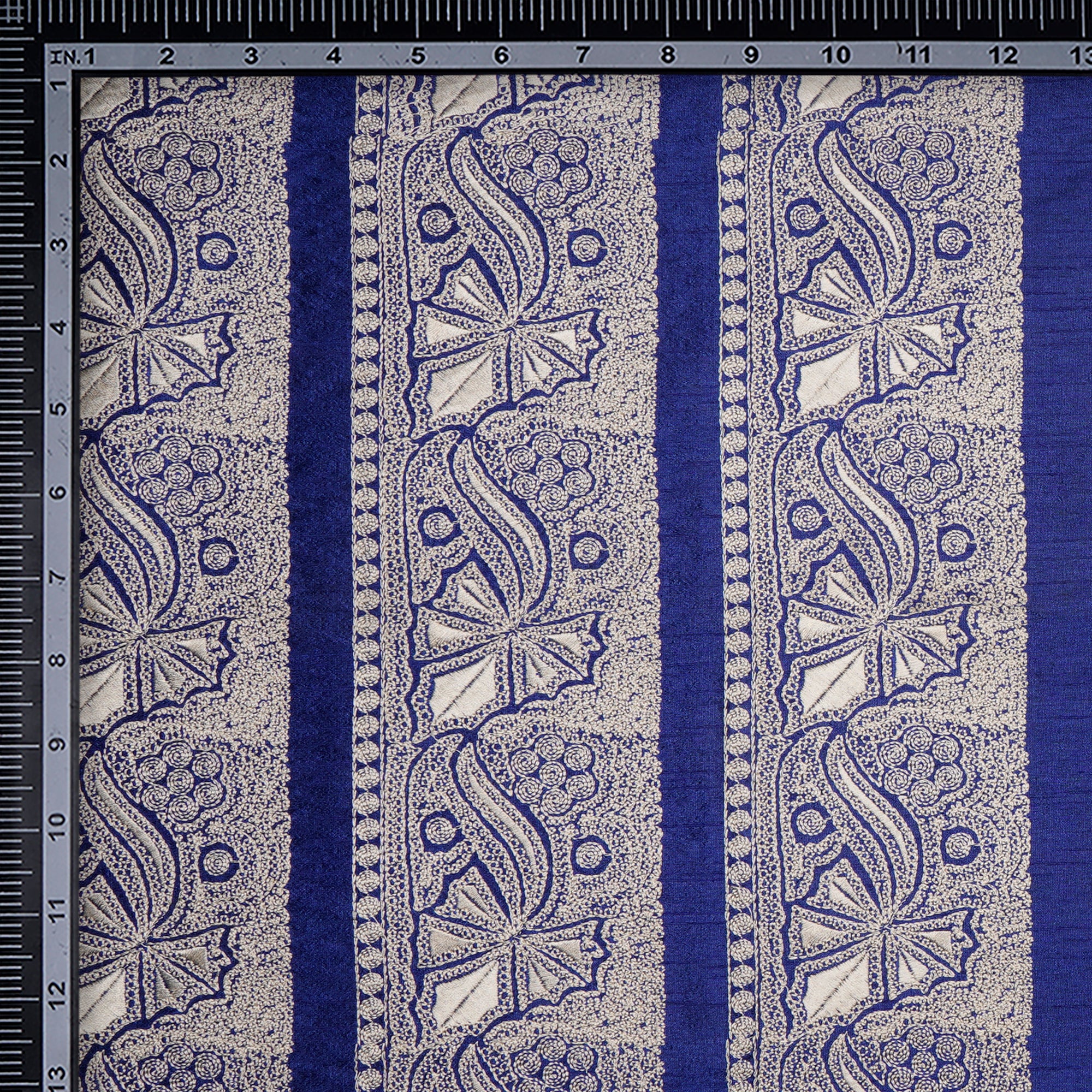 (Pre Cut 2.50 Mtr Piece) Blue Color Embroidered Polyester Fabric