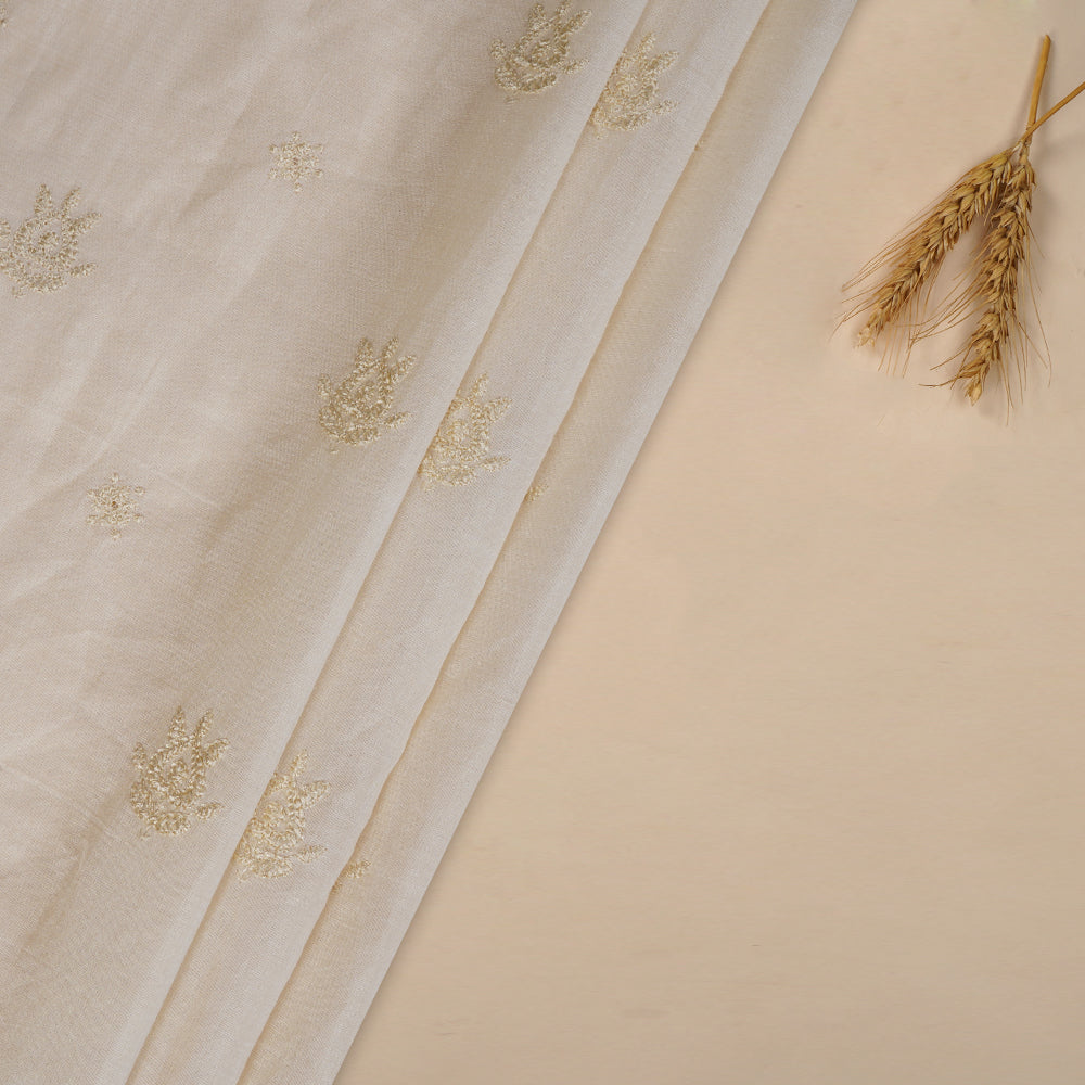 (Pre Cut 3.20 Mtr Piece) Cream Color Embroidered Tussar Chanderi Fabric