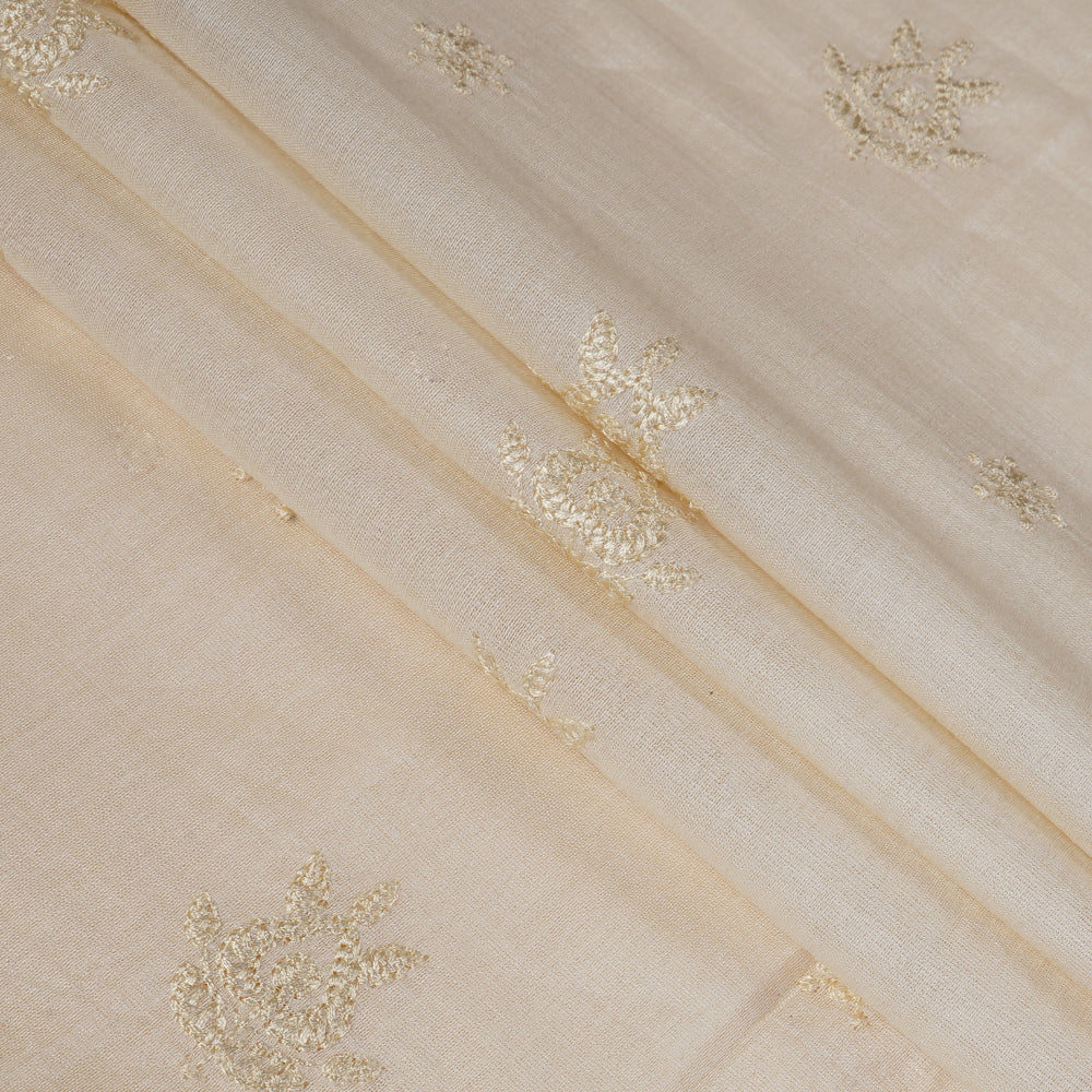 (Pre Cut 3.20 Mtr Piece) Cream Color Embroidered Tussar Chanderi Fabric
