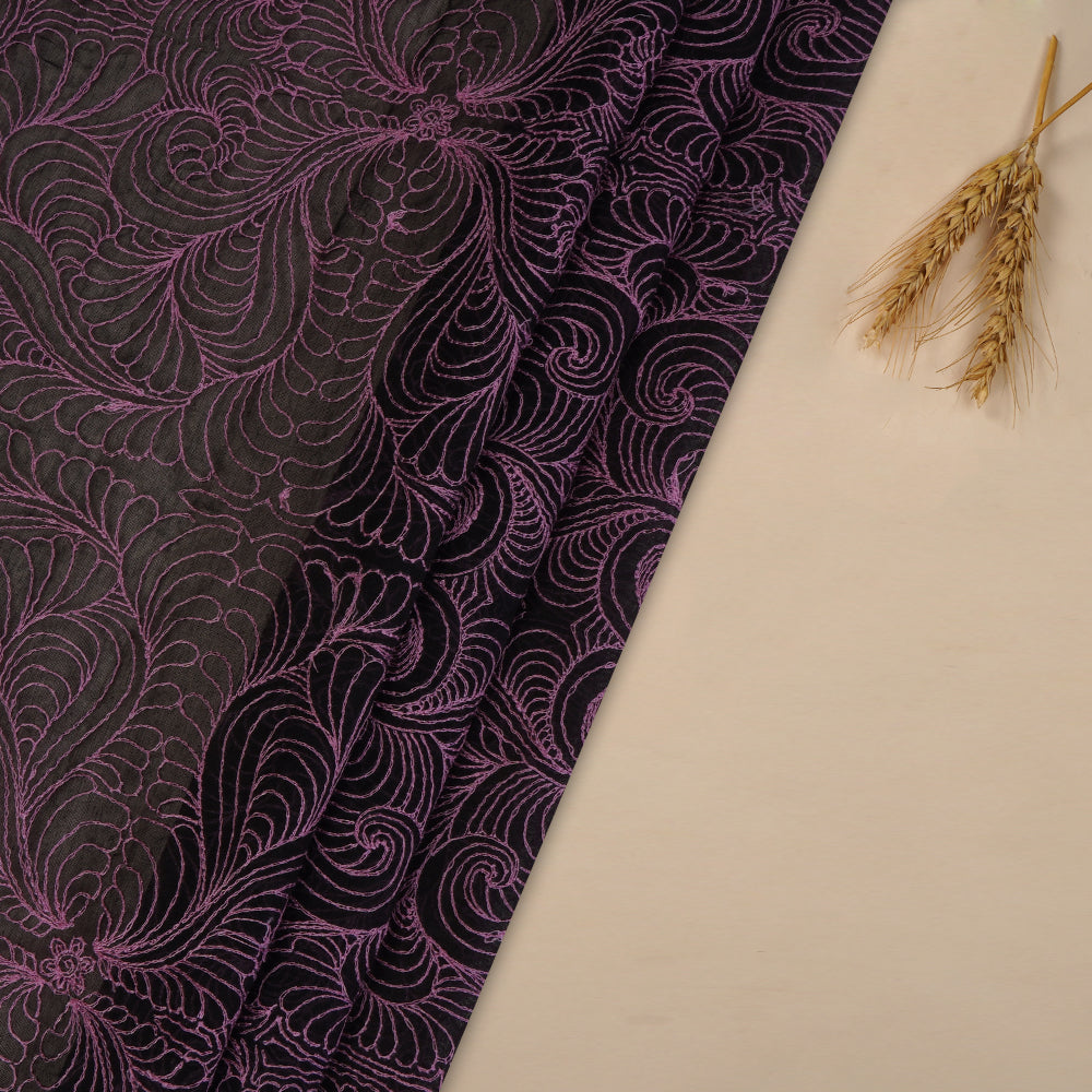 (Pre Cut 2.10 Mtr Piece) Black Color Embroidered Chanderi Fabric