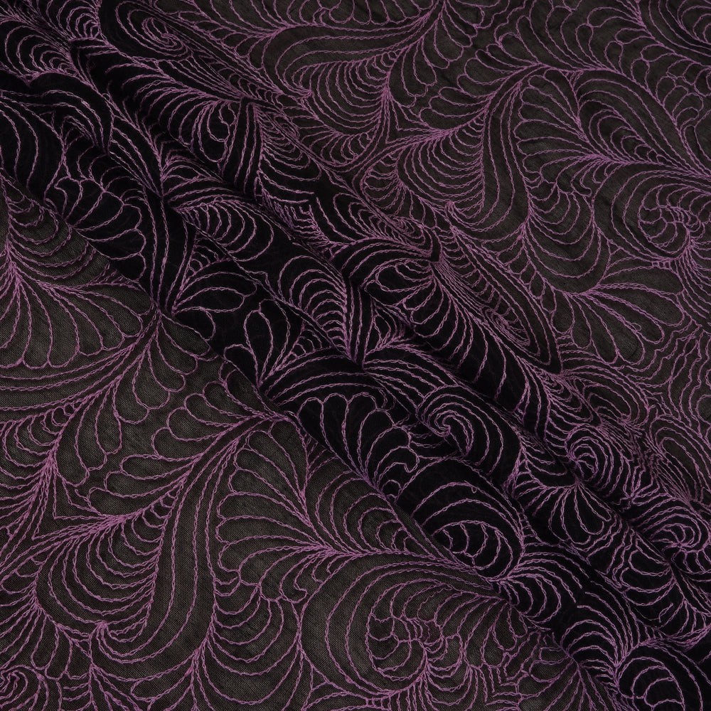 (Pre Cut 2.10 Mtr Piece) Black Color Embroidered Chanderi Fabric