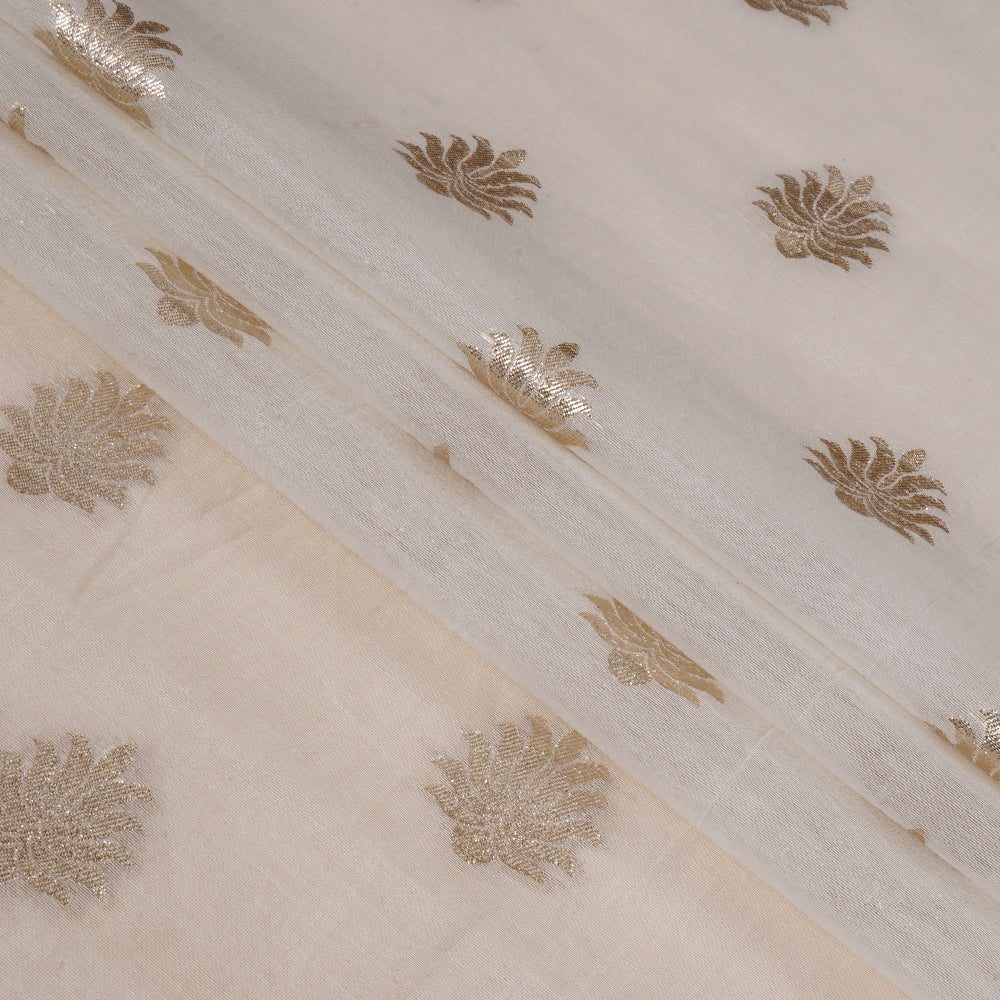 (Pre Cut 2.25 Mtr Piece) Off White Handwoven Chanderi Jacquard Fabric