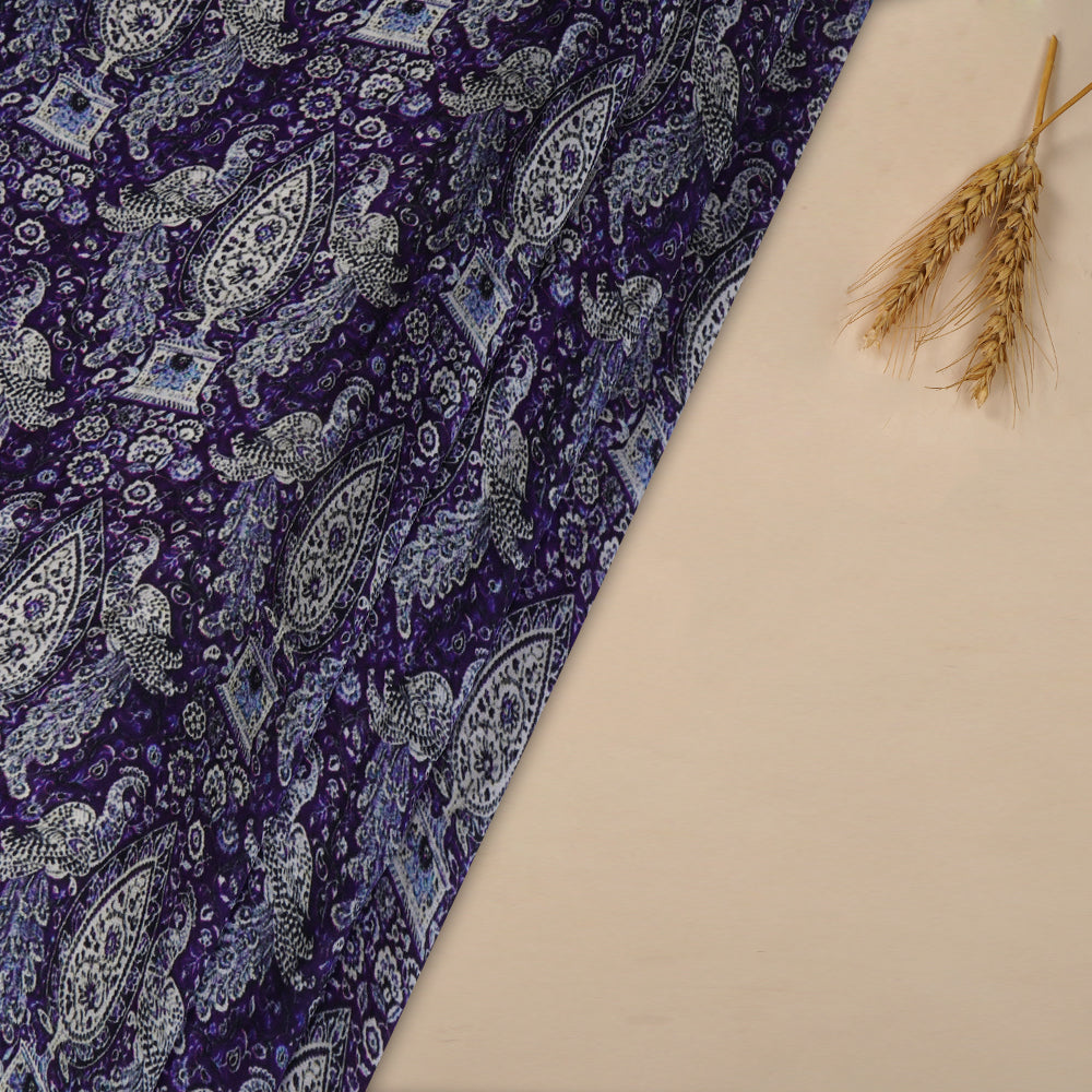 (Pre Cut 1 Mtr Piece) Purple Color Printed Bemberg Georgette Satin Fabric