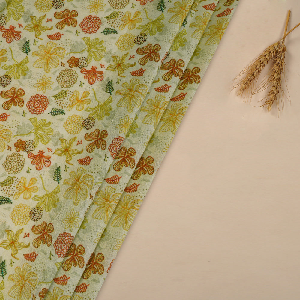 (Pre Cut 2.55 Mtr Piece) Green Color Digital Printed Tussar Chanderi Fabric