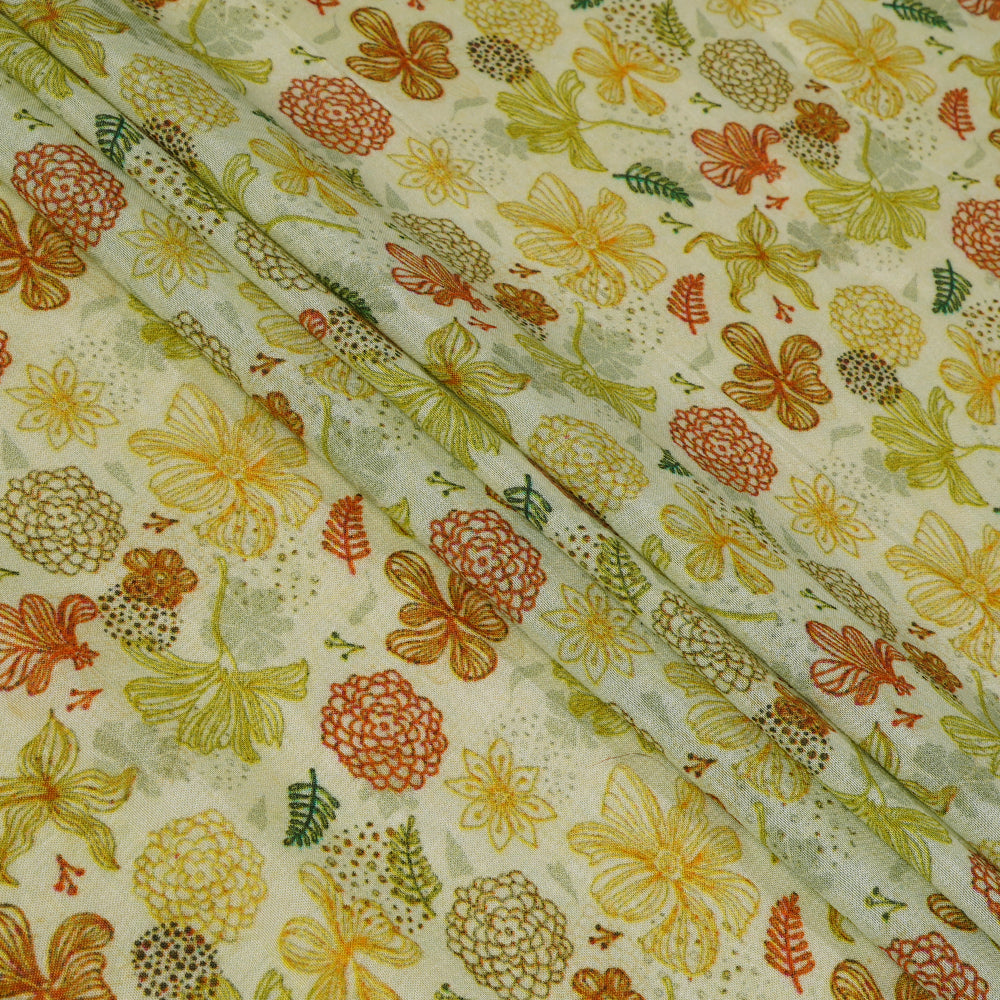 (Pre Cut 2.55 Mtr Piece) Green Color Digital Printed Tussar Chanderi Fabric