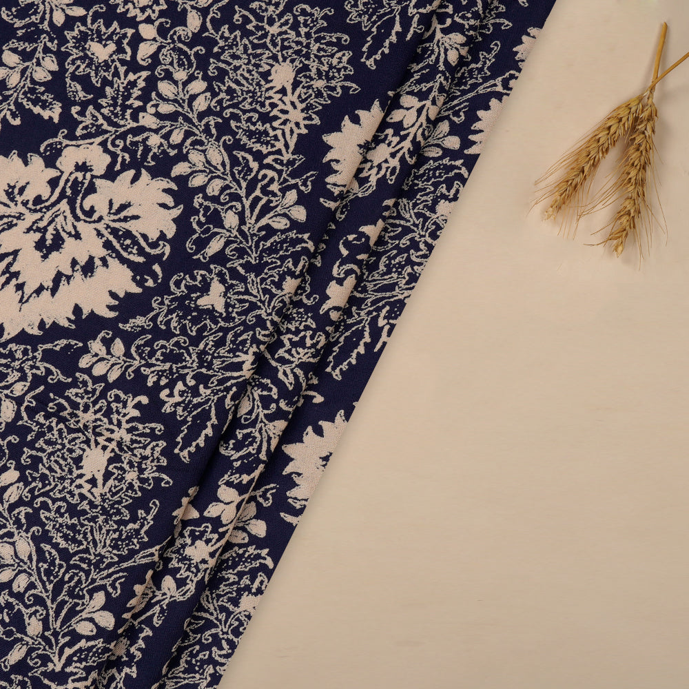 (Pre Cut 0.90 Mtr Piece) Dark Blue Color Printed Viscose Rayon Fabric