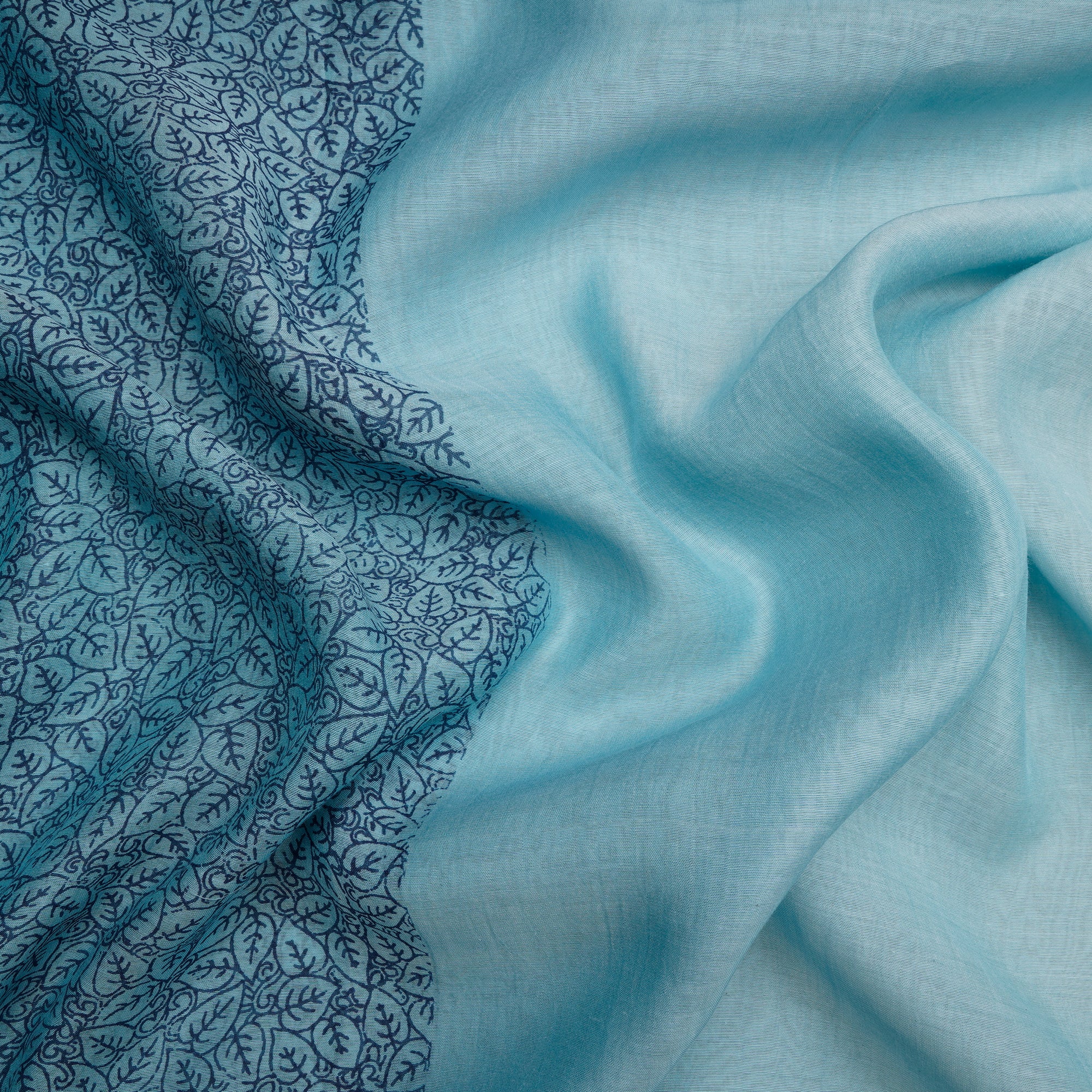(Pre Cut 1.75 Mtr Piece) Blue Color Printed Pure Chanderi Fabric