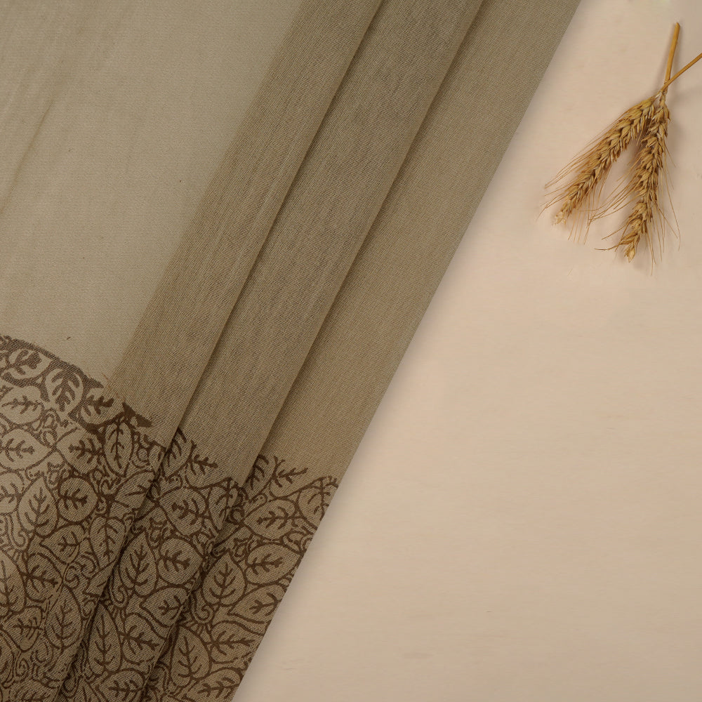 (Pre-Cut 2.45 Mtr) Brown Color Printed Pure Chanderi Fabric