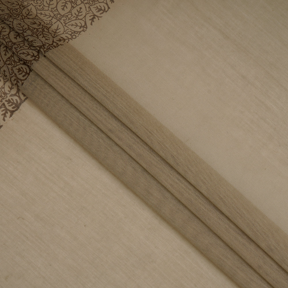 (Pre-Cut 2.45 Mtr) Brown Color Printed Pure Chanderi Fabric