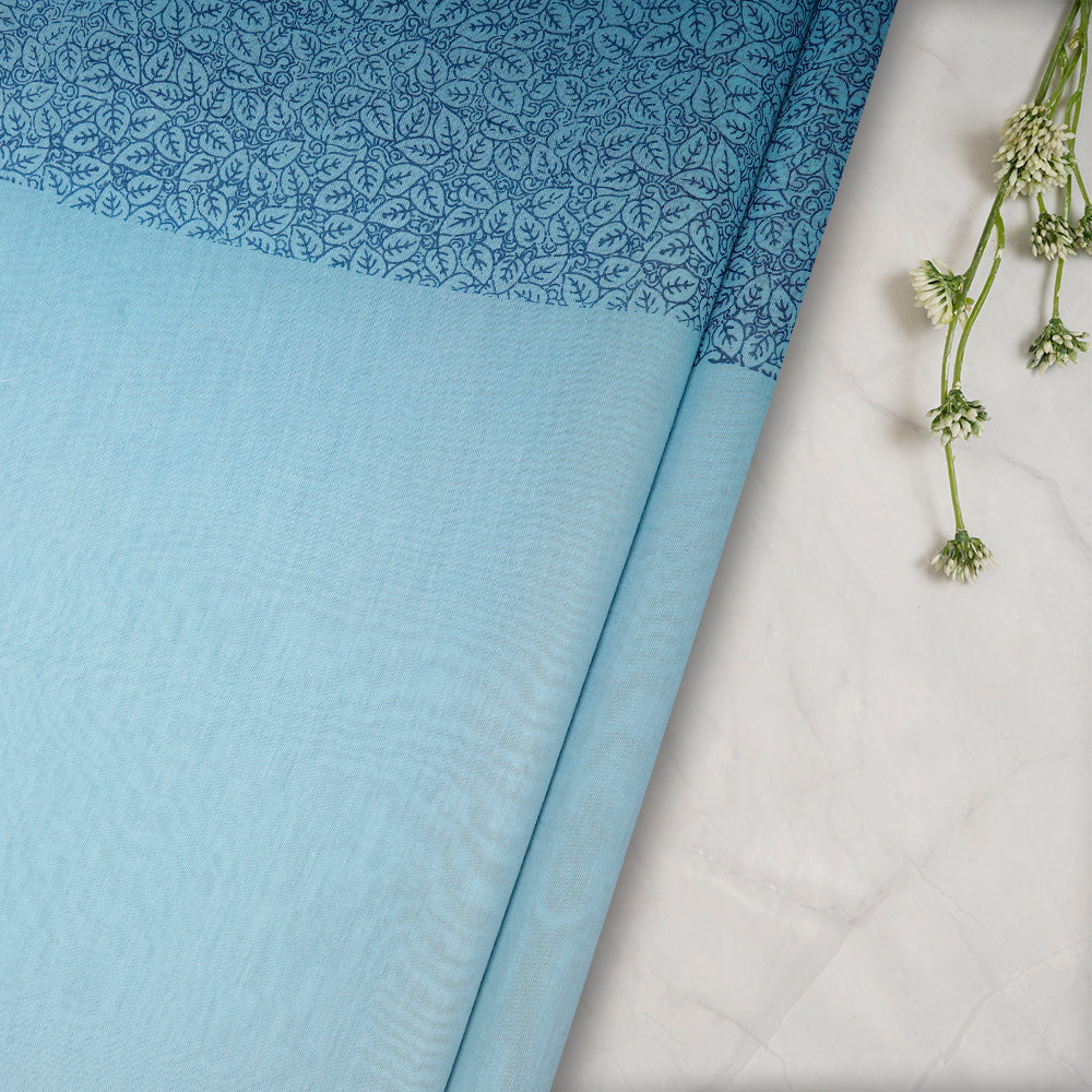 (Pre-Cut 4.10 Mtr) Light Blue Color Printed Fine Chanderi Fabric