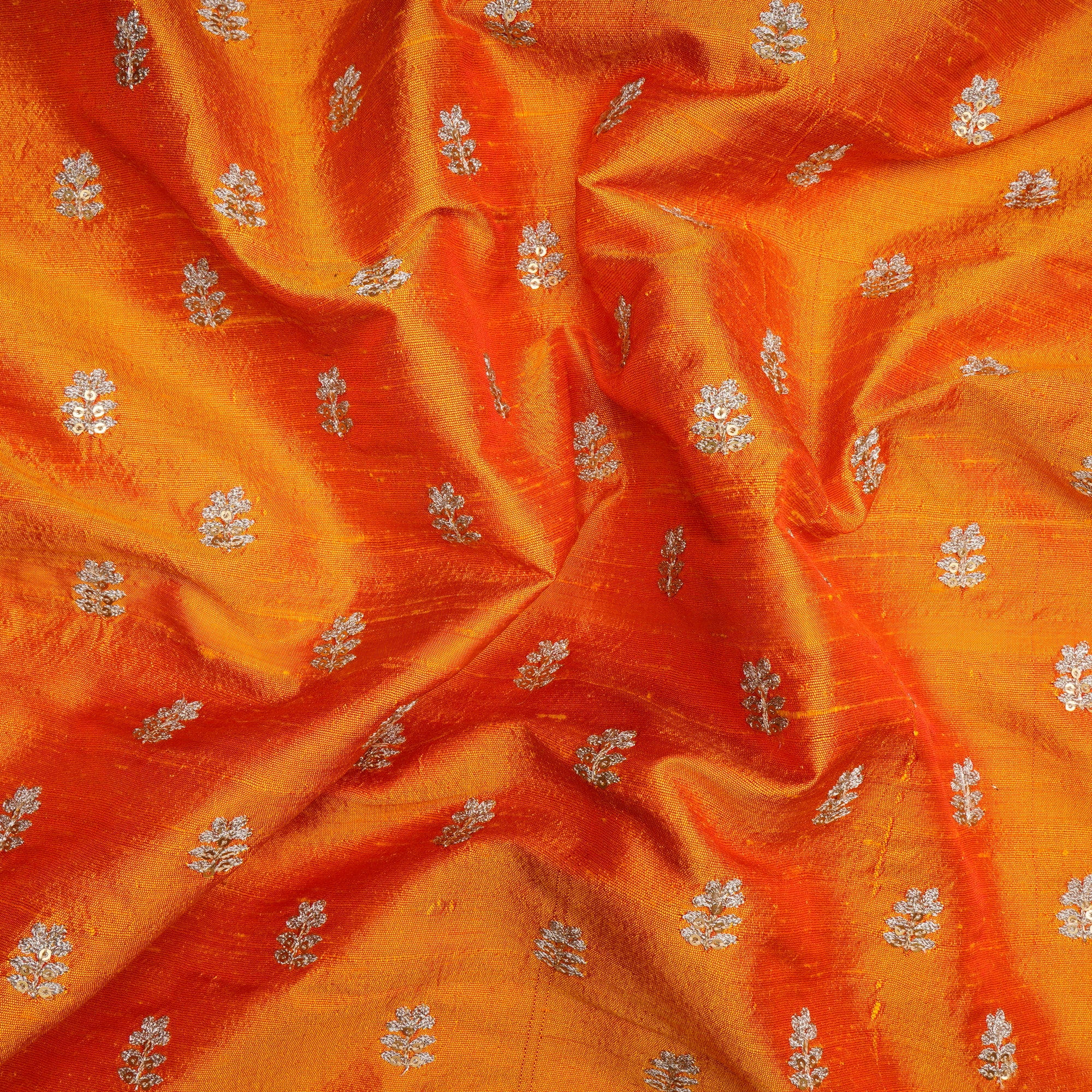 (Pre Cut 3.40 Mtr piece) Mustard Color Embroidered Dupion Fabric