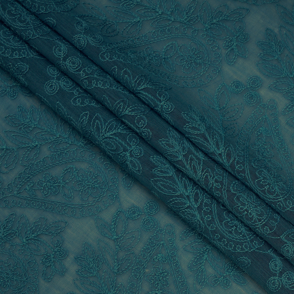 (Pre Cut 1 Mtr piece) Blue Color Embroidered Pure Chanderi Fabric