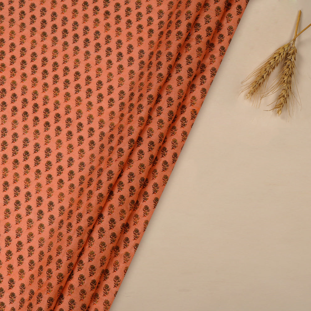 (Pre Cut 1 Mtr Piece) Salmon Color Digital Printed Pure Chanderi Fabric