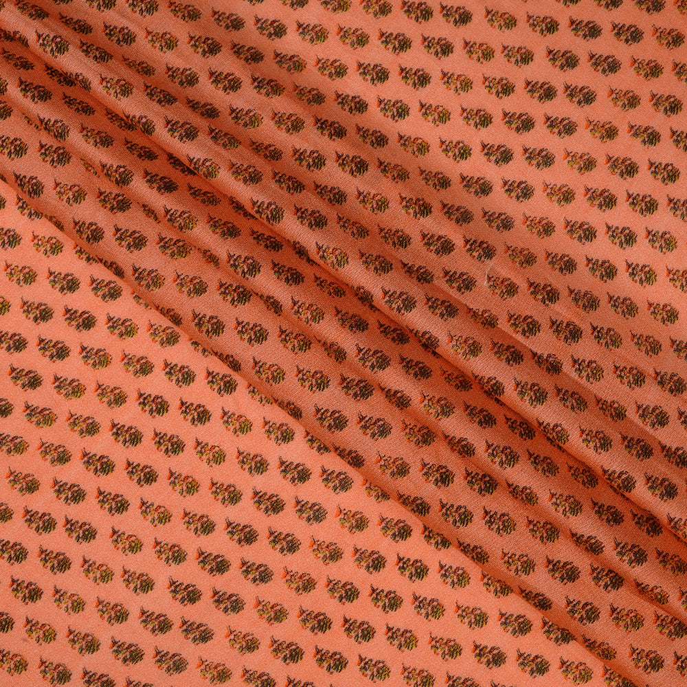 (Pre Cut 1 Mtr Piece) Salmon Color Digital Printed Pure Chanderi Fabric