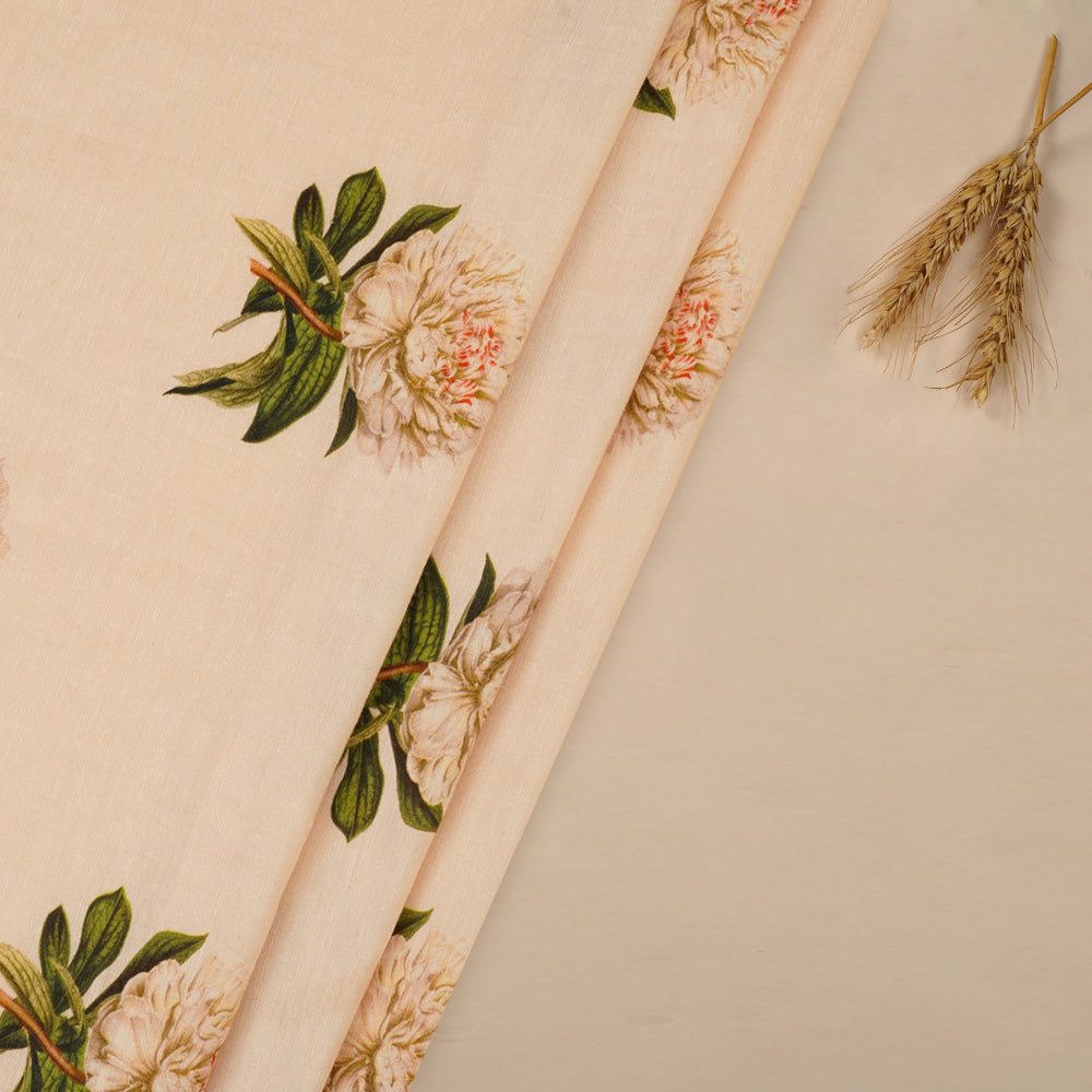 (Pre Cut 2.20 Mtr Piece) Cream Color Digital Printed Bemberg Linen Fabric