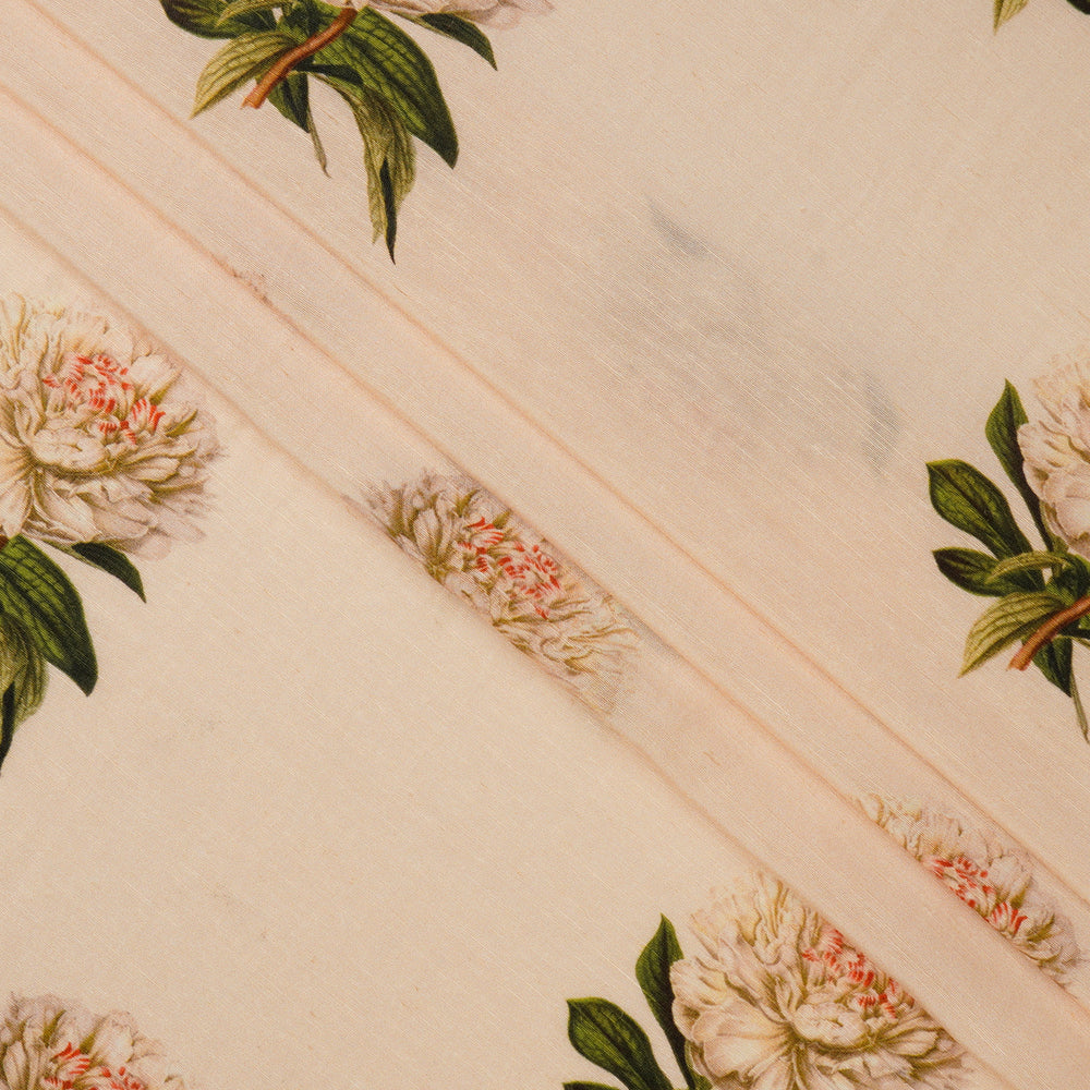 (Pre Cut 2.20 Mtr Piece) Cream Color Digital Printed Bemberg Linen Fabric