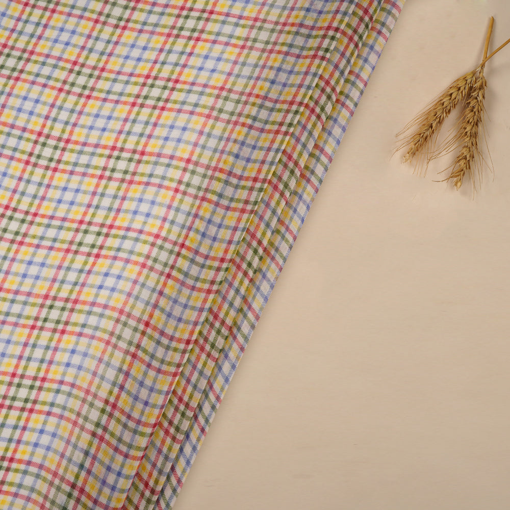 (Pre Cut 1.85 Mtr Piece) Multi Color Digital Printed Checked Pattern Pure Chanderi Fabric