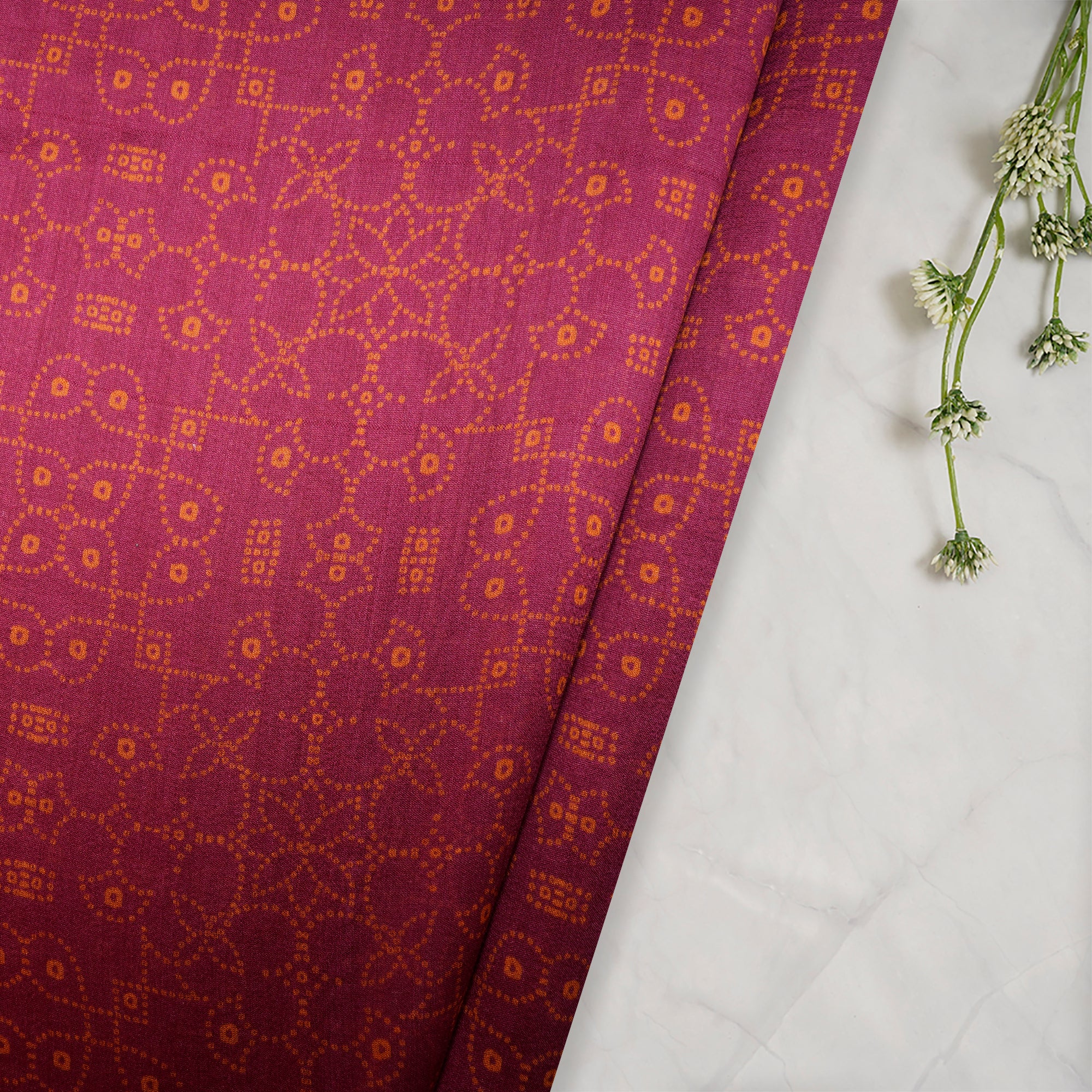 (Pre Cut 2.10 Mtr Piece) Pink Color Digital Printed Silk Fabric
