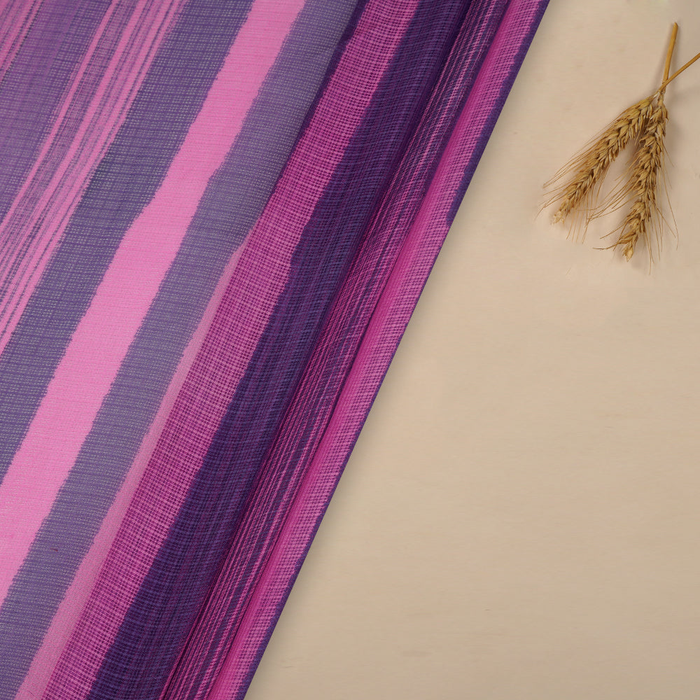 (Pre-Cut 2.50 Mtr) Pink-Blue Color Printed Striped Pattern Kota Silk Fabric