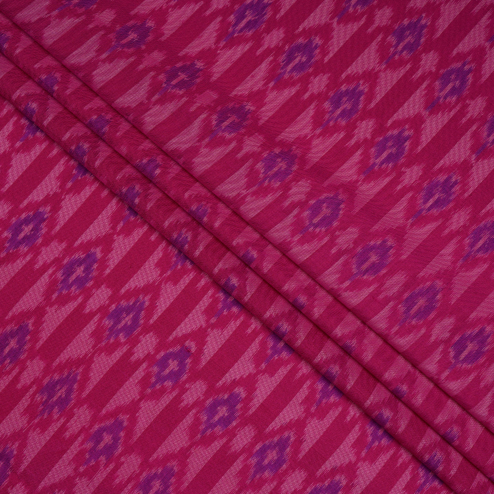 (Pre-Cut 4.40 Mtr) Pink Color Handwoven Silk Ikat Fabric