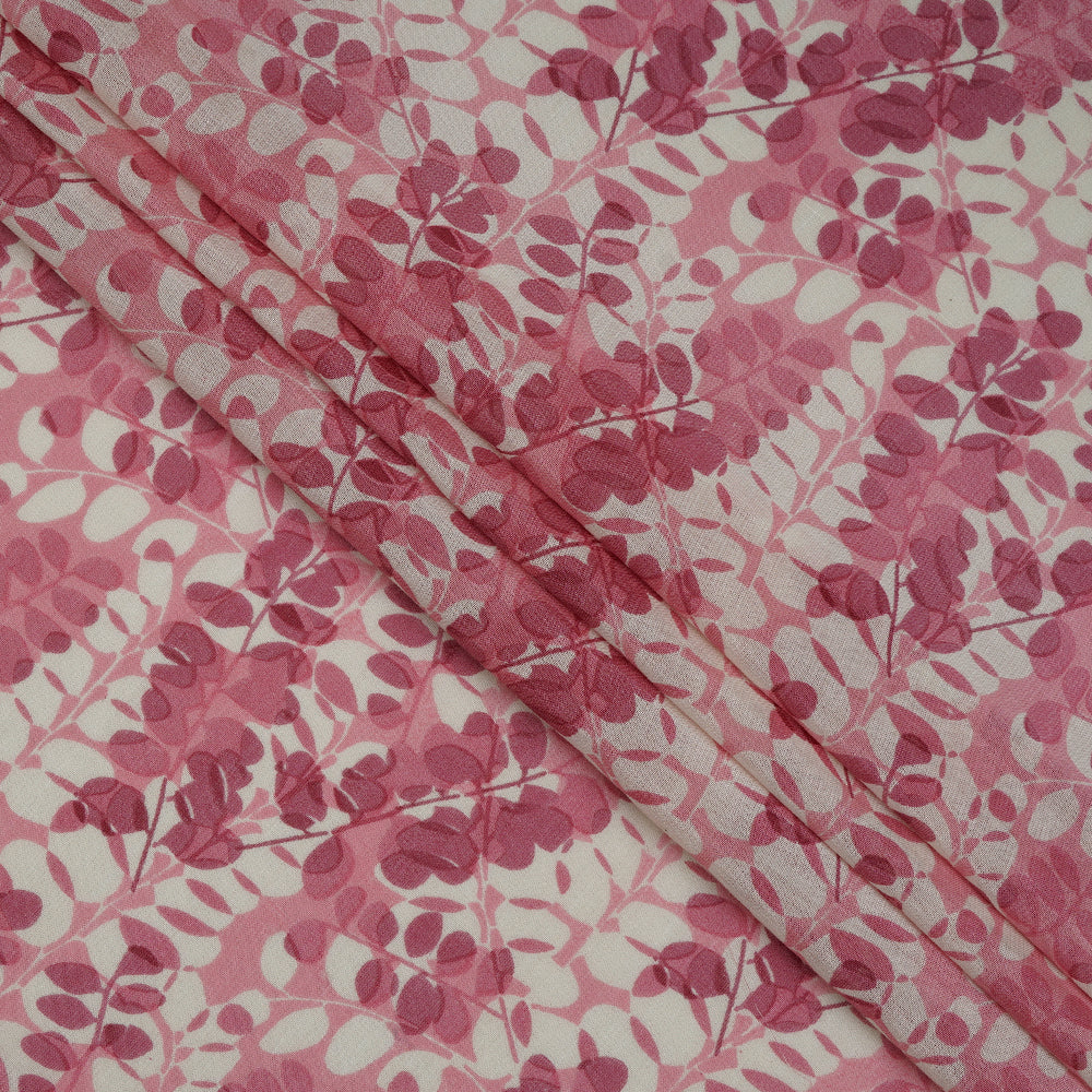 (Pre-Cut 1.55 Mtr) Pink Color Printed Tussar Chanderi Fabric