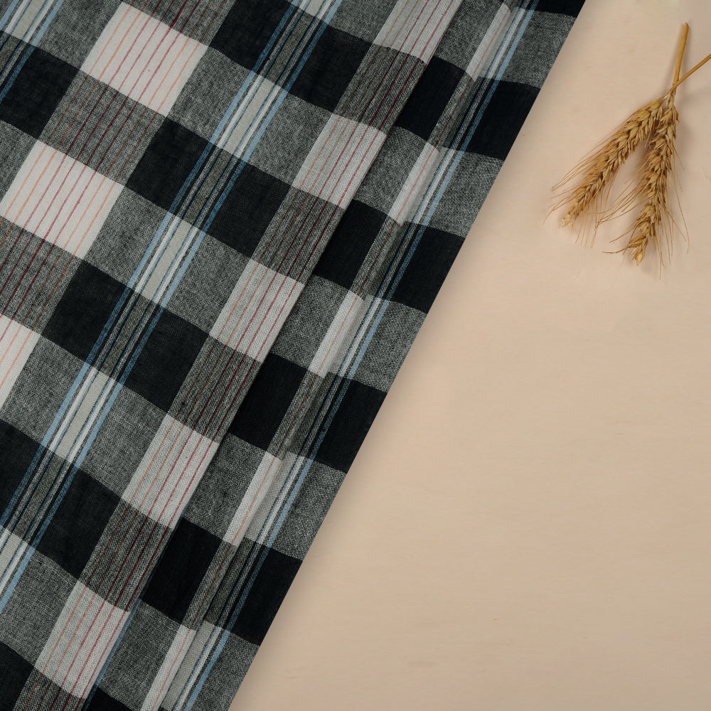 (Pre-Cut 1.15 Mtr) Black-White Color Checked Cotton Muslin Fabric