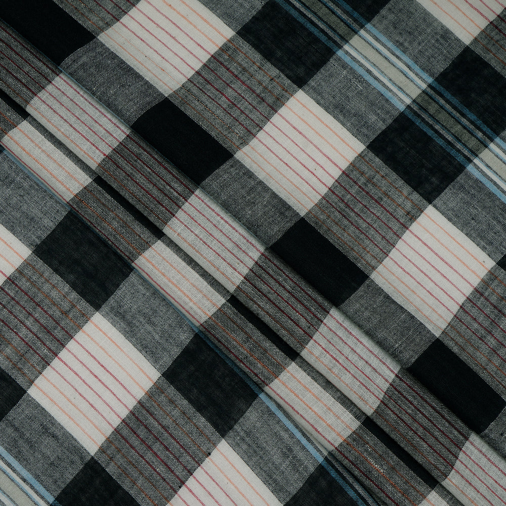 (Pre-Cut 1.15 Mtr) Black-White Color Checked Cotton Muslin Fabric