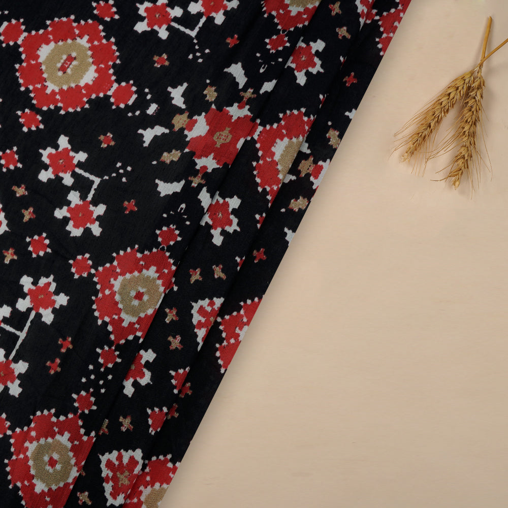 (Pre-Cut 4.60 Mtr) Black Color Digital Printed Modal Silk Fabric