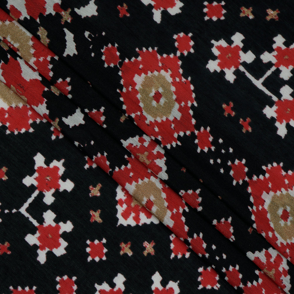 (Pre-Cut 4.60 Mtr) Black Color Digital Printed Modal Silk Fabric