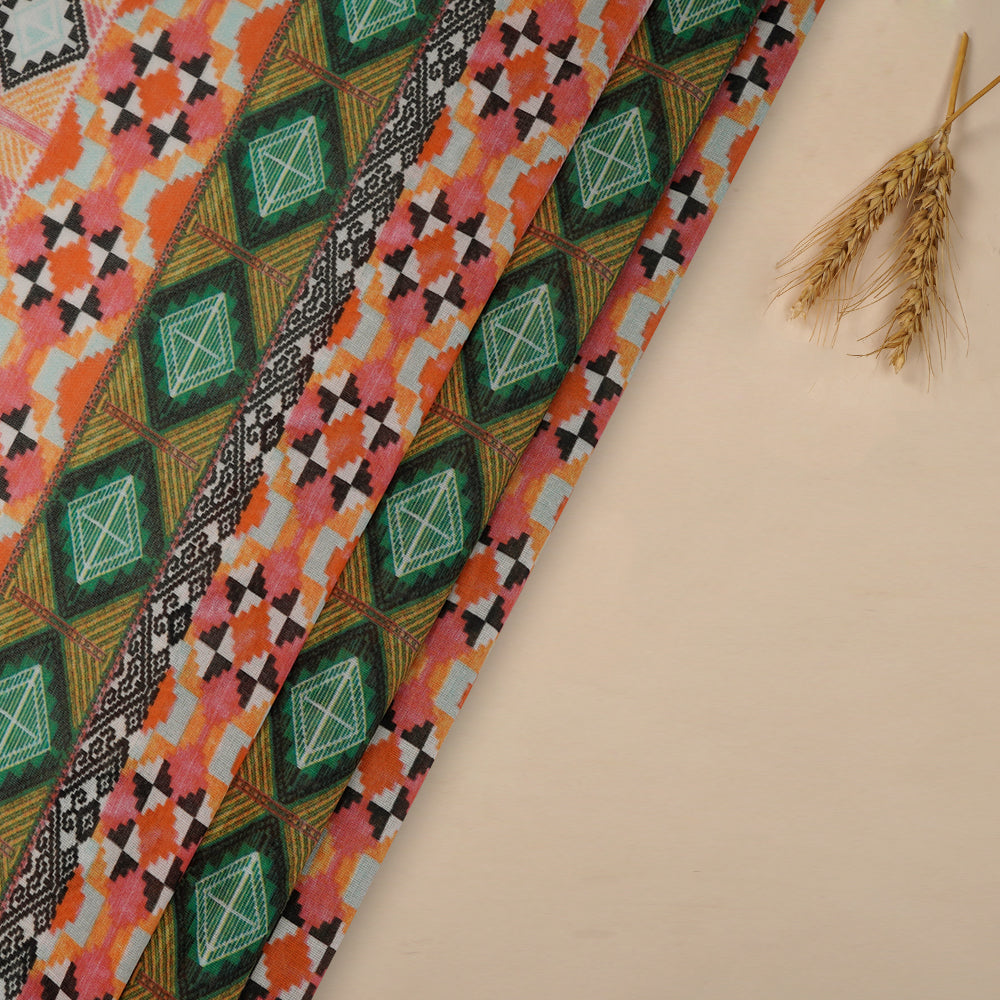 (Pre-Cut 3 Mtr) Multi Color Digital Printed High Twisted Cotton Voile Fabric