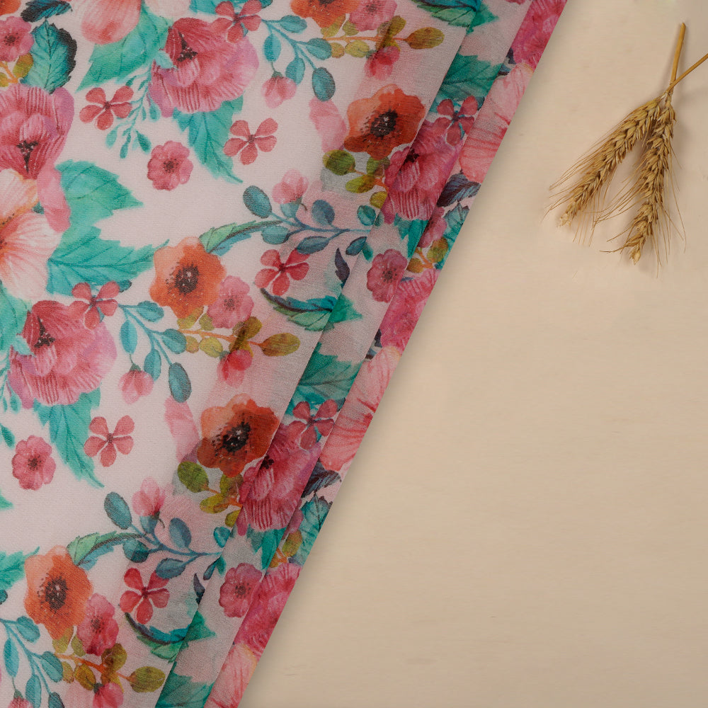 (Pre-Cut 3 Mtr) Multi Color Digital Printed Pure Chiffon Silk Fabric