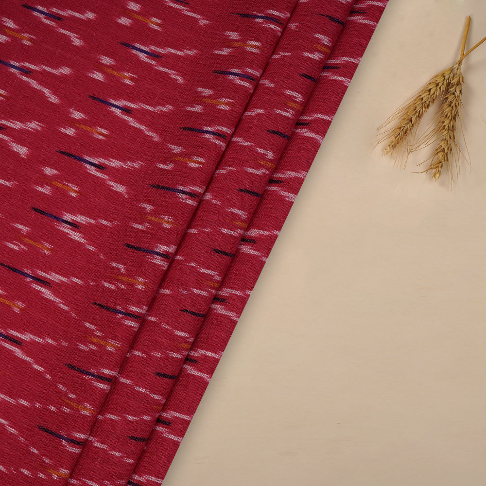 (Pre-Cut 2.40 Mtr) Pink Color Hand Woven Cotton Ikat Fabric