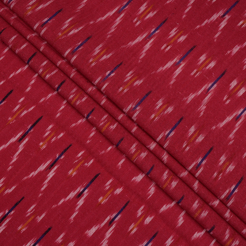 (Pre-Cut 2.40 Mtr) Pink Color Hand Woven Cotton Ikat Fabric