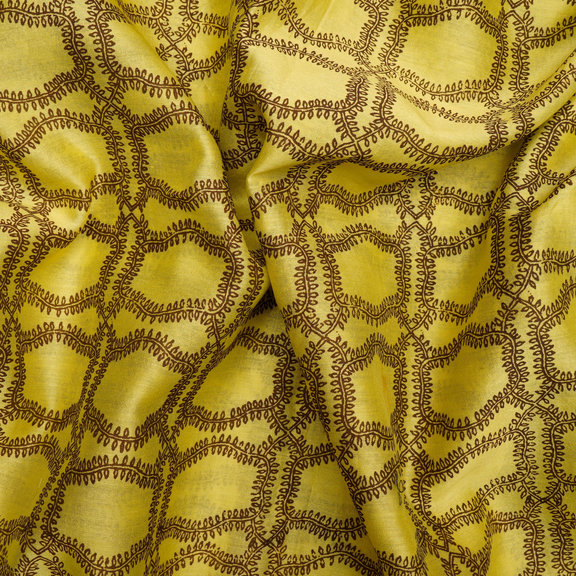 (Pre-Cut 1.55 Mtr) Lime Color Printed Pure Chanderi Fabric