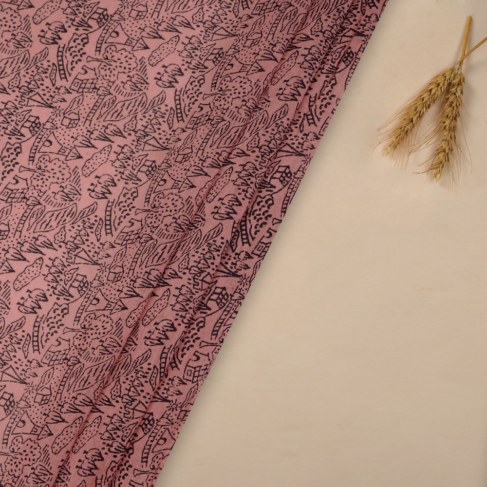 (Pre-Cut 2.40 Mtr) Light Pink Color Printed Pure Chanderi Fabric