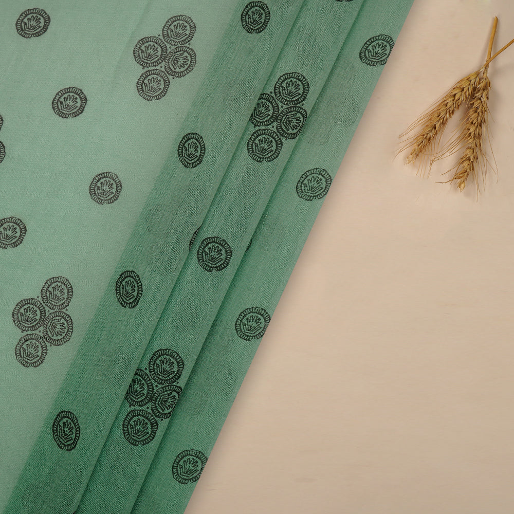 (Pre-Cut 2.40 Mtr) Green Color Ombre Dyed Printed Pure Chanderi Fabric