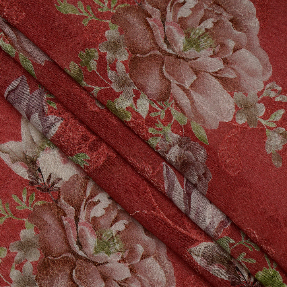 (Pre-Cut 0.90 Mtr) Multi Color Digital Printed Embroidered Pure Chanderi Fabric