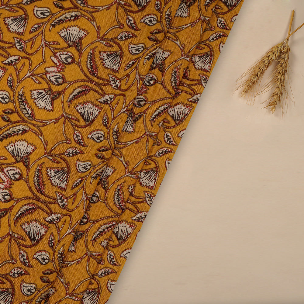 (Pre-Cut 2.35 Mtr) Yellow Color Printed Chanderi Fabric