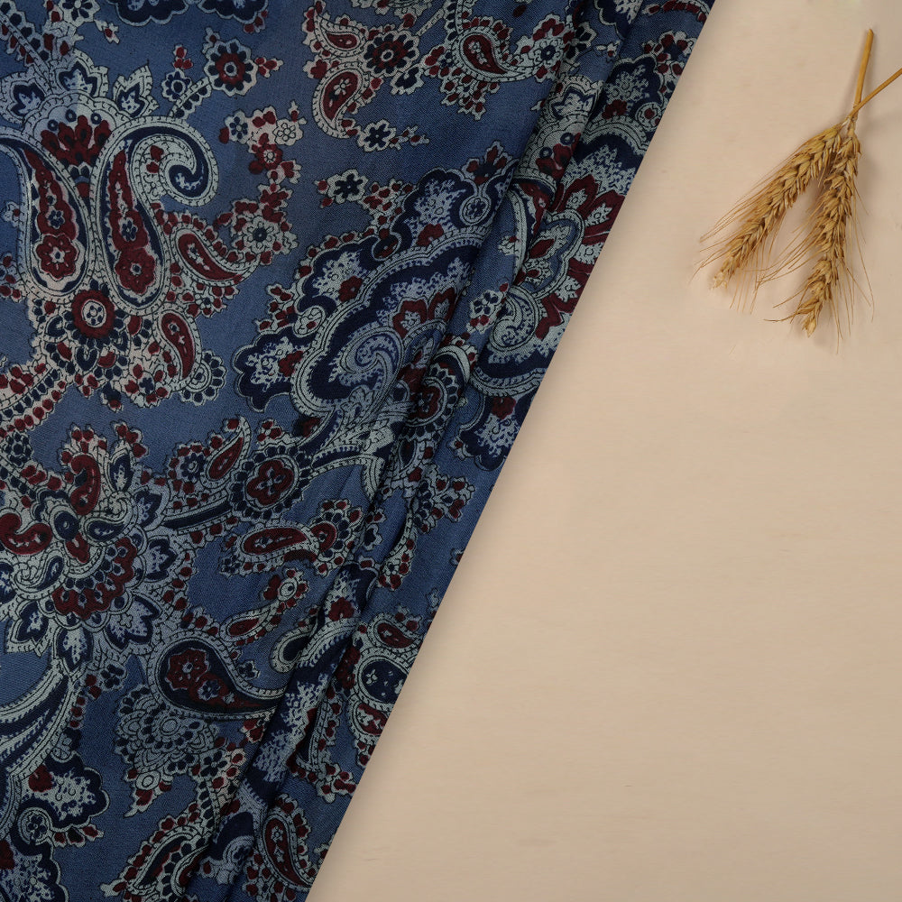 (Pre-Cut 3.60 Mtr) Blue Color Printed Pure Silk Fabric