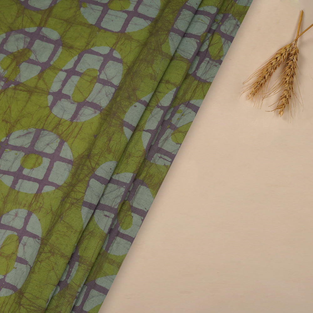 (Pre-Cut 3.50 Mtr) Green Color Handcrafted Batik Printed Pure Cotton Fabric